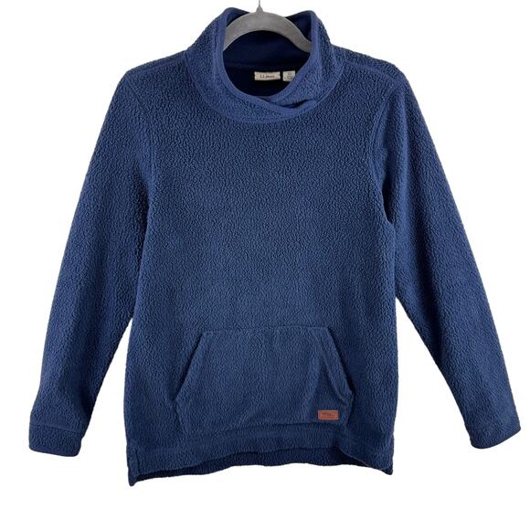 L.L. Bean Navy Blue Mock Neck Fleece Pullover Hand-Warming Pouch Size XS - Picture 1 of 6